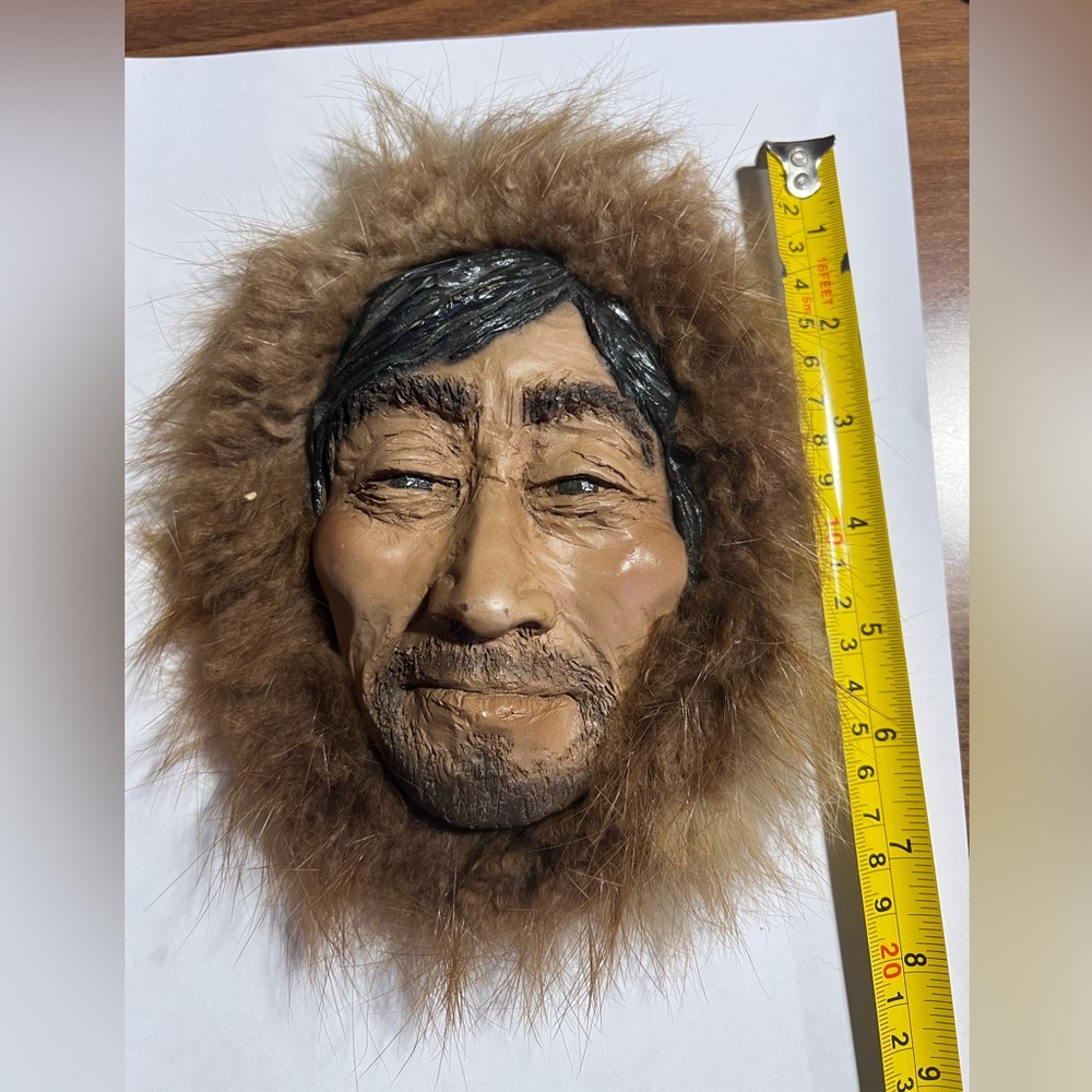 Vintage Alaskan Inuit Eskimo Man Fur Trimmed Art Face Mask